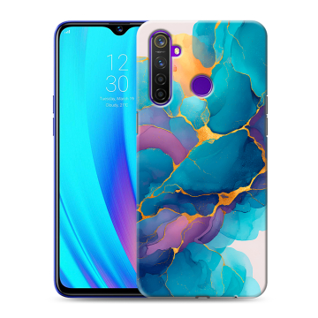 Силиконовый чехол на Realme 5 Pro с принтом Мрамор блестки