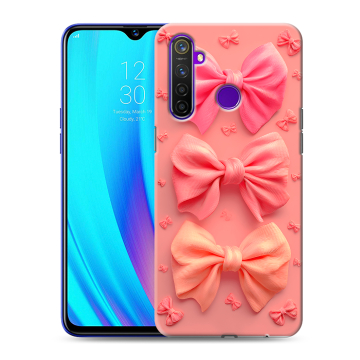 Силиконовый чехол на Realme 5 Pro с принтом Розовые бантики