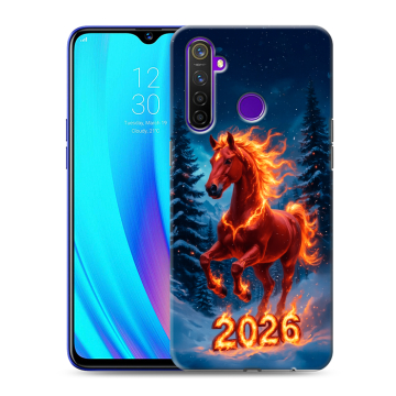 Силиконовый чехол на Realme 5 Pro с принтом Новый год коня