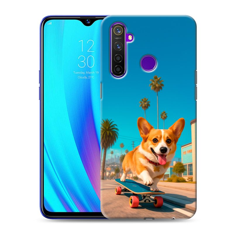 Силиконовый чехол на Realme 5 Pro с принтом Корги на скейте Силиконовый чехол на Realme 5 Pro с принтом Корги на скейте