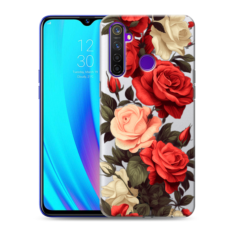 Пластиковый чехол на Realme 5 Pro с принтом Розы Пластиковый чехол на Realme 5 Pro с принтом Розы