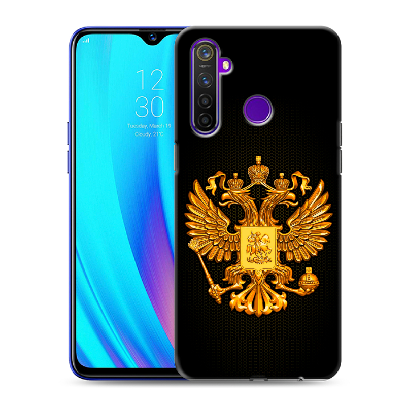 Силиконовый чехол на Realme 5 Pro с принтом Герб России желтый Силиконовый чехол на Realme 5 Pro с принтом Герб России желтый