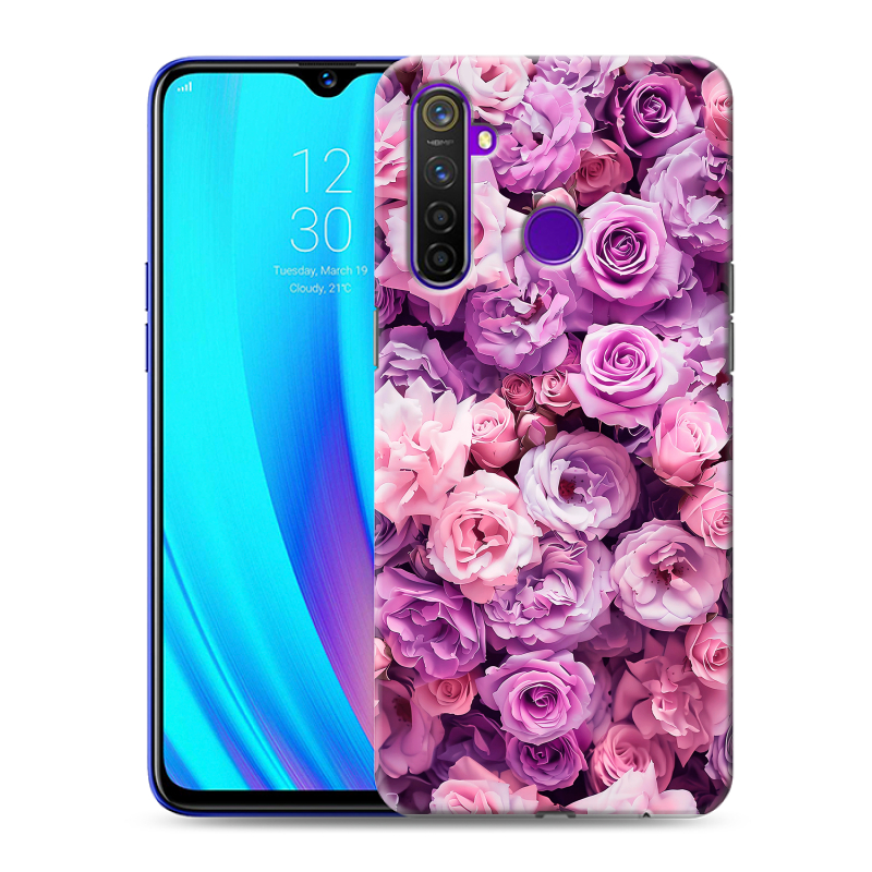 Силиконовый чехол на Realme 5 Pro с принтом лавандовые розы Силиконовый чехол на Realme 5 Pro с принтом лавандовые розы