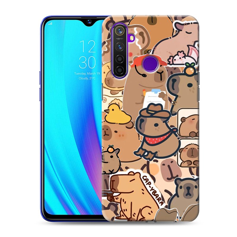 Пластиковый чехол на Realme 5 Pro с принтом капибара Пластиковый чехол на Realme 5 Pro с принтом капибара