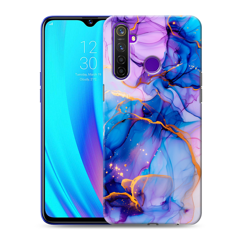 Силиконовый чехол на Realme 5 Pro с принтом синий мрамор Силиконовый чехол на Realme 5 Pro с принтом синий мрамор