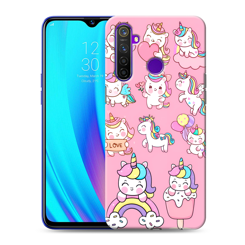 Пластиковый чехол на Realme 5 Pro с принтом Единороги и радуга Пластиковый чехол на Realme 5 Pro с принтом Единороги и радуга