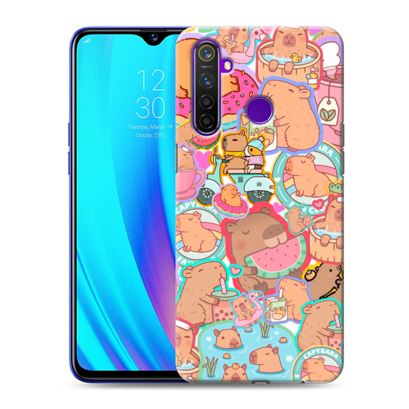 Силиконовый чехол на Realme 5 Pro с принтом капибары Силиконовый чехол на Realme 5 Pro с принтом капибары
