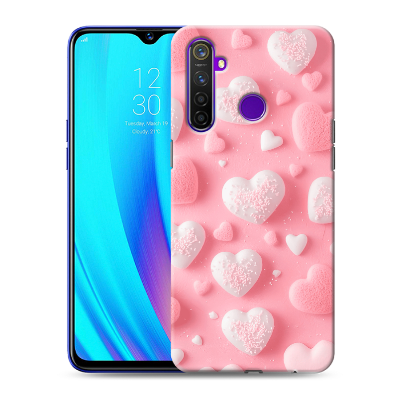Пластиковый чехол на Realme 5 Pro с принтом Сердечки Пластиковый чехол на Realme 5 Pro с принтом Сердечки