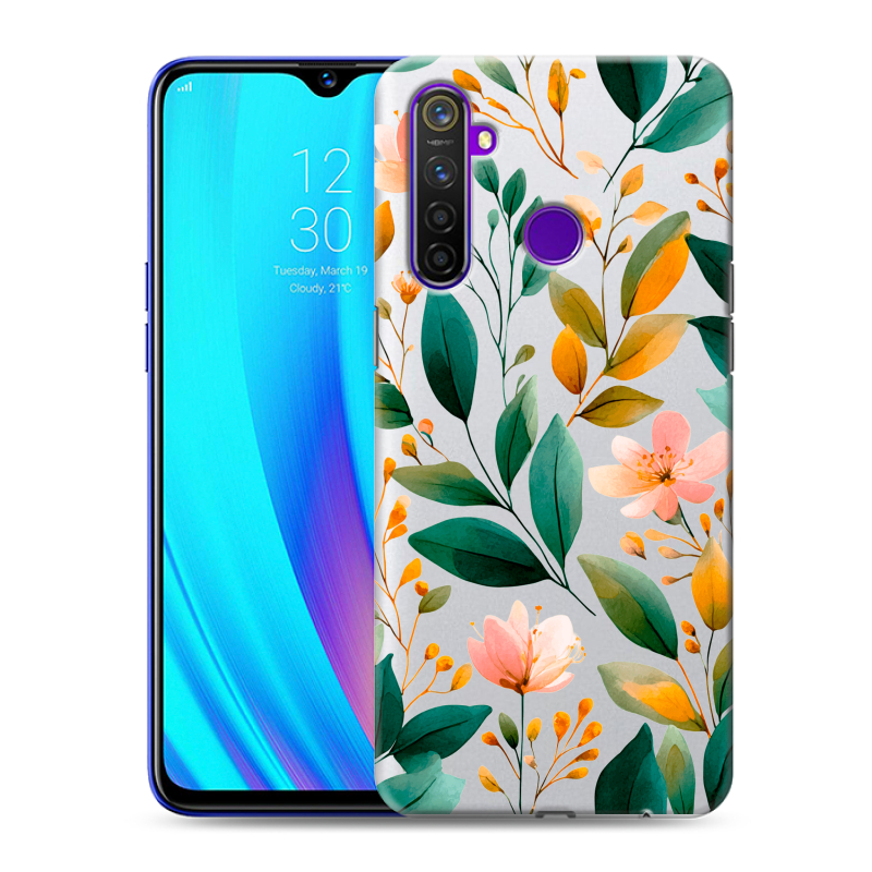 Силиконовый чехол на Realme 5 Pro с принтом Цветы паттерн Силиконовый чехол на Realme 5 Pro с принтом Цветы паттерн