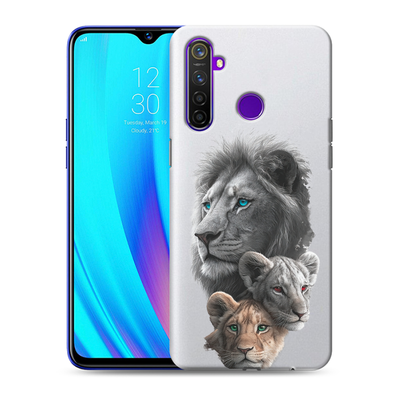 Пластиковый чехол на Realme 5 Pro с принтом Львы Пластиковый чехол на Realme 5 Pro с принтом Львы