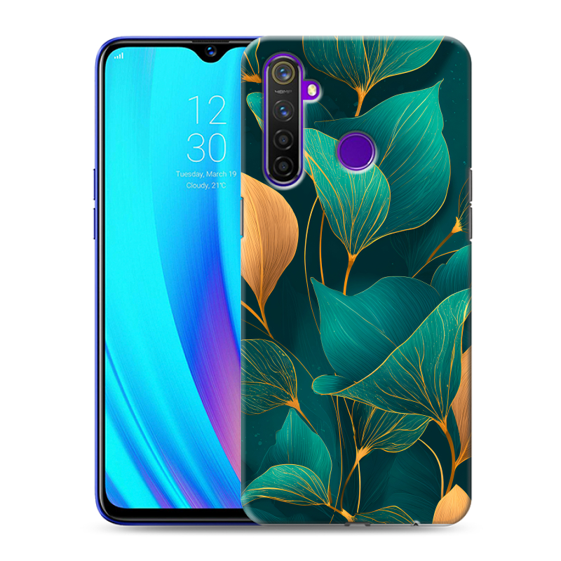 Пластиковый чехол на Realme 5 Pro с принтом Листья и золото Пластиковый чехол на Realme 5 Pro с принтом Листья и золото