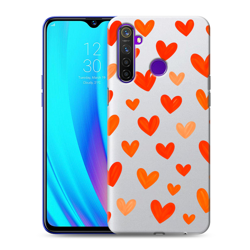 Пластиковый чехол на Realme 5 Pro с принтом Сердечки Пластиковый чехол на Realme 5 Pro с принтом Сердечки
