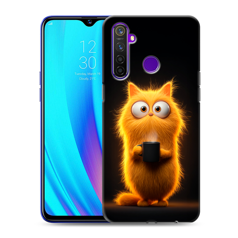 Пластиковый чехол на Realme 5 Pro с принтом Смешной кот Пластиковый чехол на Realme 5 Pro с принтом Смешной кот