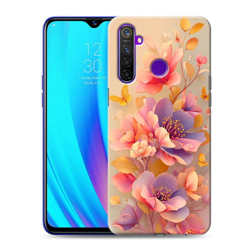 Силиконовый чехол на Realme 5 Pro с принтом Цветы и бабочки Силиконовый чехол на Realme 5 Pro с принтом Цветы и бабочки