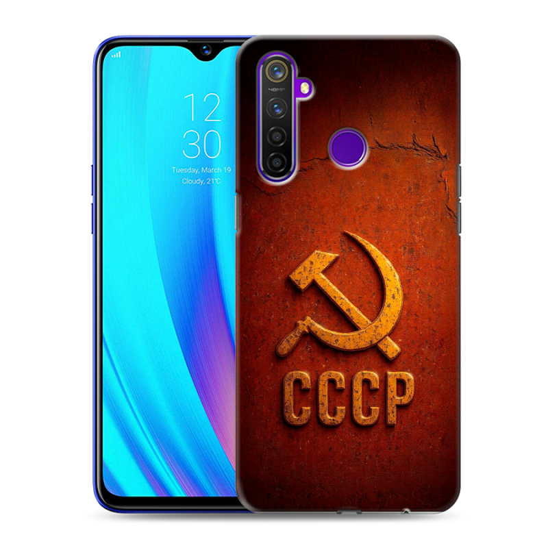 Силиконовый чехол на Realme 5 Pro с принтом Флаг Герб СССР Силиконовый чехол на Realme 5 Pro с принтом Флаг Герб СССР