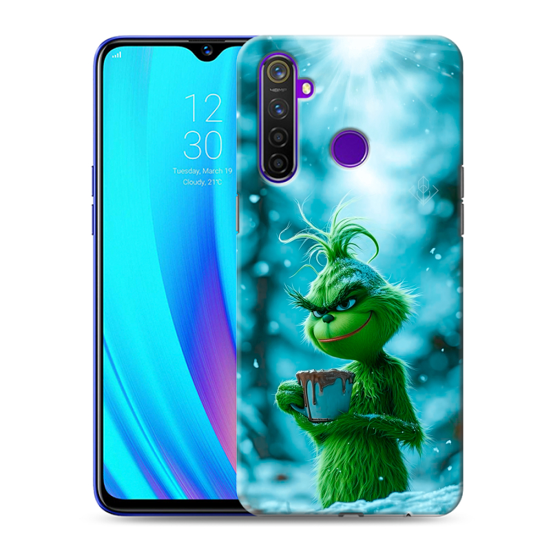 Пластиковый чехол на Realme 5 Pro с принтом Новый год гринч Пластиковый чехол на Realme 5 Pro с принтом Новый год гринч