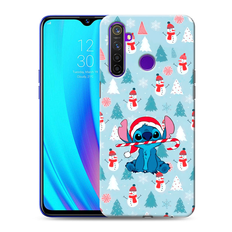 Силиконовый чехол на Realme 5 Pro с принтом Стич Новый год Силиконовый чехол на Realme 5 Pro с принтом Стич Новый год