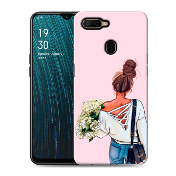 Силиконовый чехол на OPPO A5s с принтом Девушка и букет Силиконовый чехол на OPPO A5s с принтом Девушка и букет