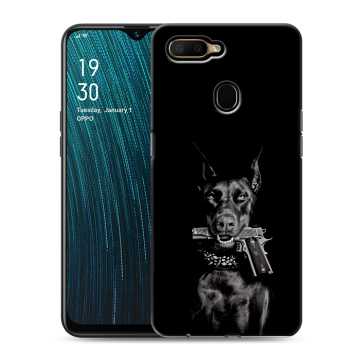 Силиконовый чехол на OPPO A5s с принтом Доберман и пистолет Силиконовый чехол на OPPO A5s с принтом Доберман и пистолет