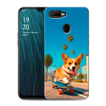 Силиконовый чехол на OPPO A5s с принтом Корги на скейте