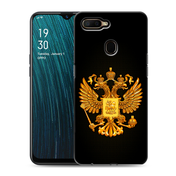 Силиконовый чехол на OPPO A5s с принтом Герб России желтый