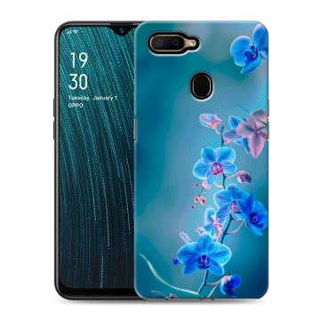 Силиконовый чехол на OPPO A5s с принтом Голубые цветы Силиконовый чехол на OPPO A5s с принтом Голубые цветы