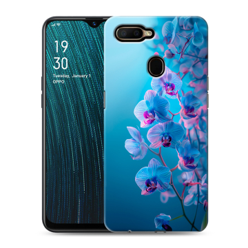 Силиконовый чехол на OPPO A5s с принтом голубые орхидеи Силиконовый чехол на OPPO A5s с принтом голубые орхидеи