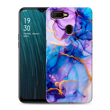 Силиконовый чехол на OPPO A5s с принтом синий мрамор
