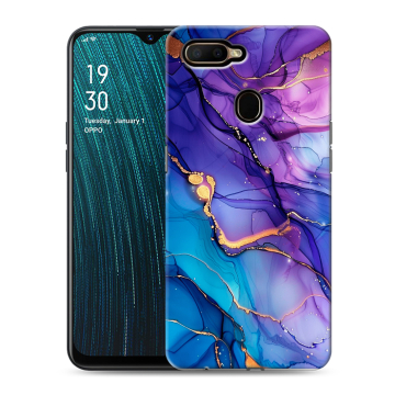 Силиконовый чехол на OPPO A5s с принтом синий мрамор Силиконовый чехол на OPPO A5s с принтом синий мрамор