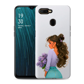 Силиконовый чехол на OPPO A5s с принтом девушка цветы