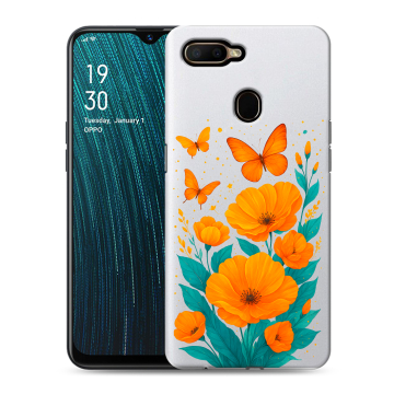 Силиконовый чехол на OPPO A5s с принтом цветы бабочки