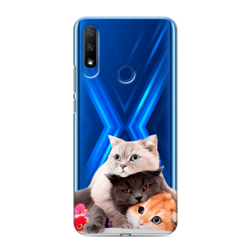 Силиконовый противоударный чехол на Huawei Honor 9X с принтом Кошки Силиконовый противоударный чехол на Huawei Honor 9X с принтом Кошки
