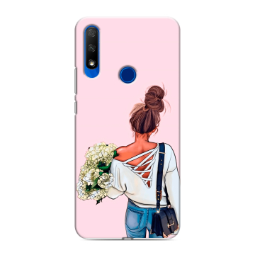 Силиконовый противоударный чехол на Huawei Honor 9X с принтом Девушка и букет Силиконовый противоударный чехол на Huawei Honor 9X с принтом Девушка и букет