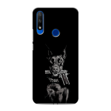 Силиконовый противоударный чехол на Huawei Honor 9X с принтом Доберман и пистолет Силиконовый противоударный чехол на Huawei Honor 9X с принтом Доберман и пистолет