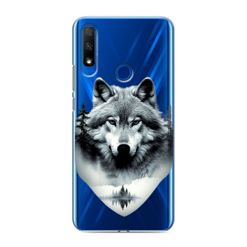 Силиконовый противоударный чехол на Huawei Honor 9X с принтом Волк в лесу