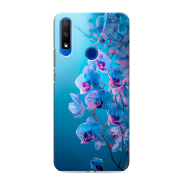 Силиконовый противоударный чехол на Huawei Honor 9X с принтом голубые орхидеи Силиконовый противоударный чехол на Huawei Honor 9X с принтом голубые орхидеи