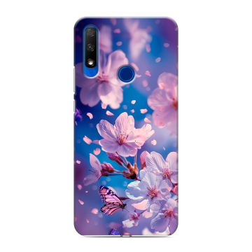 Силиконовый противоударный чехол на Huawei Honor 9X с принтом цветы бабочки Силиконовый противоударный чехол на Huawei Honor 9X с принтом цветы бабочки