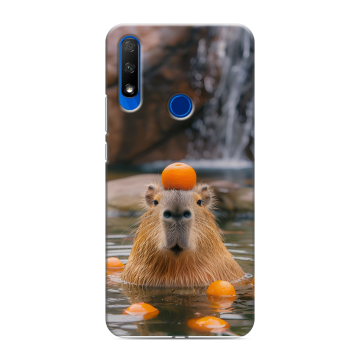 Силиконовый противоударный чехол на Huawei Honor 9X с принтом Капибара с апельсином