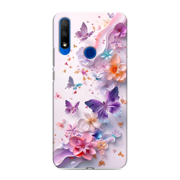 Силиконовый противоударный чехол на Huawei Honor 9X с принтом цветы бабочки Силиконовый противоударный чехол на Huawei Honor 9X с принтом цветы бабочки