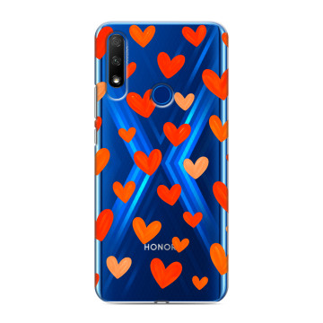 Силиконовый противоударный чехол на Huawei Honor 9X с принтом Сердечки Силиконовый противоударный чехол на Huawei Honor 9X с принтом Сердечки