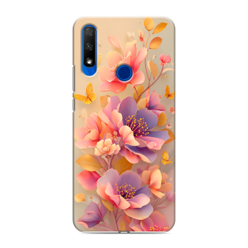 Силиконовый противоударный чехол на Huawei Honor 9X с принтом Цветы и бабочки Силиконовый противоударный чехол на Huawei Honor 9X с принтом Цветы и бабочки