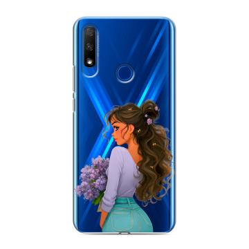 Силиконовый противоударный чехол на Huawei Honor 9X с принтом девушка цветы Силиконовый противоударный чехол на Huawei Honor 9X с принтом девушка цветы