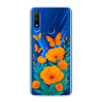 Силиконовый противоударный чехол на Huawei Honor 9X с принтом цветы бабочки Силиконовый противоударный чехол на Huawei Honor 9X с принтом цветы бабочки