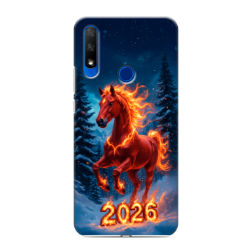 Силиконовый противоударный чехол на Huawei Honor 9X с принтом Новый год коня Силиконовый противоударный чехол на Huawei Honor 9X с принтом Новый год коня