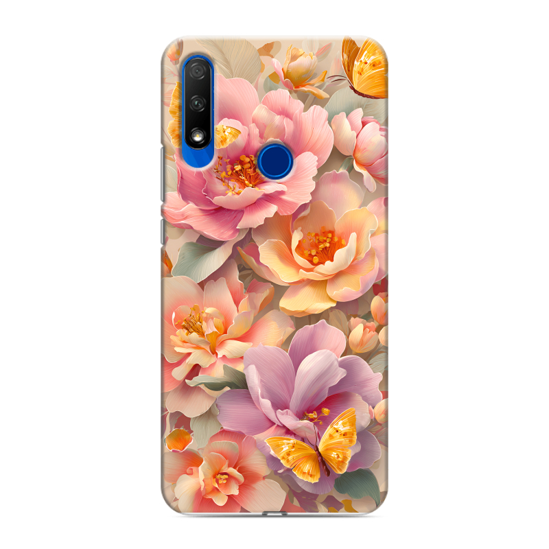 Силиконовый противоударный чехол на Huawei Honor 9X с принтом Цветы и бабочки Силиконовый противоударный чехол на Huawei Honor 9X с принтом Цветы и бабочки