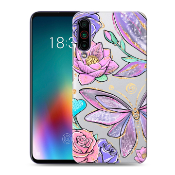 Силиконовый чехол на Meizu 16T с принтом Бабочки и цветы