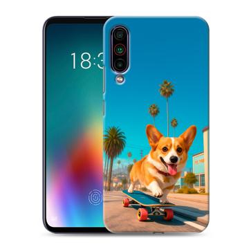 Силиконовый чехол на Meizu 16T с принтом Корги на скейте