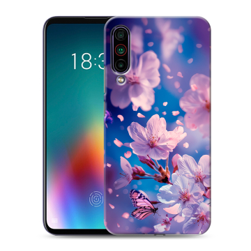 Силиконовый чехол на Meizu 16T с принтом цветы бабочки
