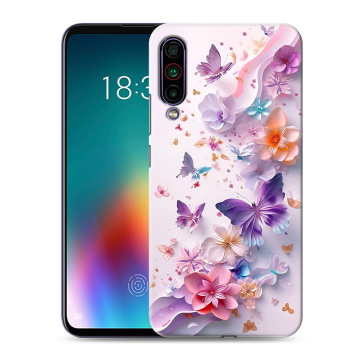 Силиконовый чехол на Meizu 16T с принтом цветы бабочки