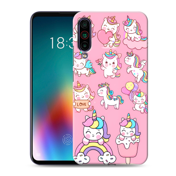 Силиконовый чехол на Meizu 16T с принтом Единороги и радуга